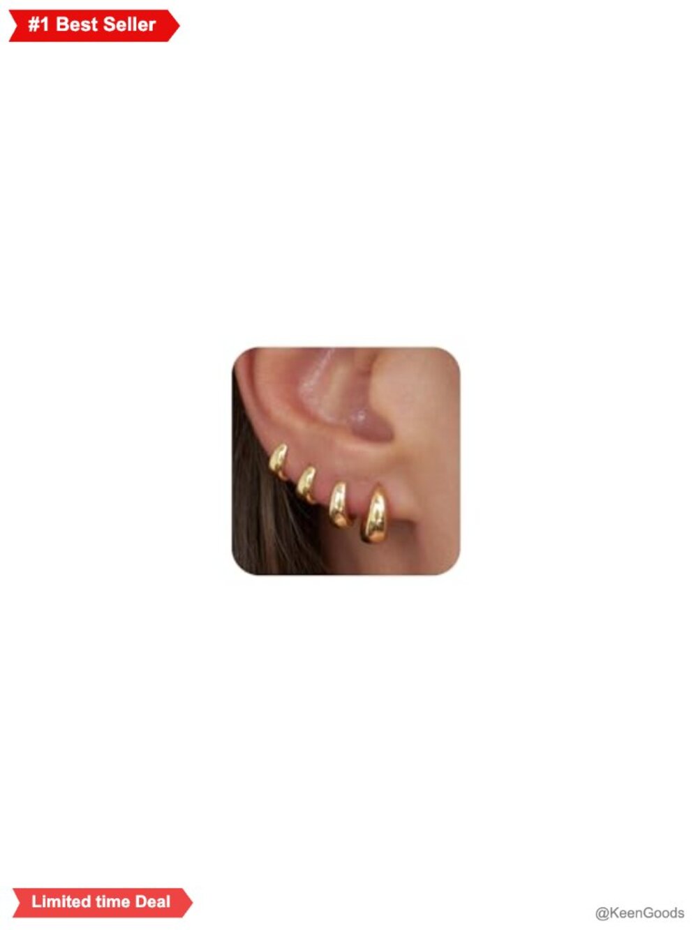 4 Pairs Huggie Hoop Earrings 14K Gold Plated Silver Clasp